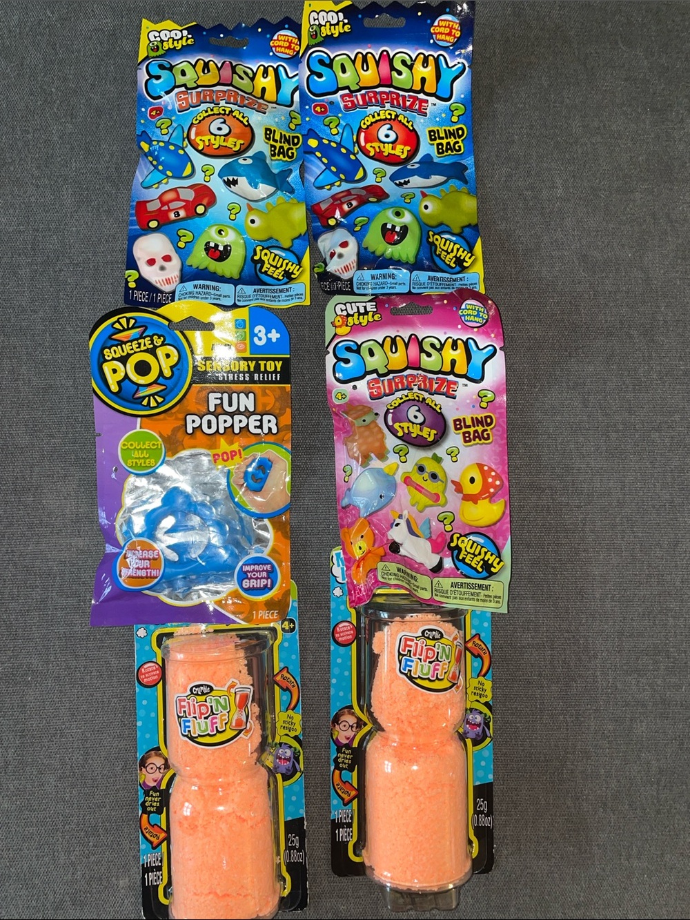 Squeeze Orange Flippin Fluff & Blue Fun Popper Sensory Toy Pack